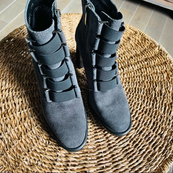 Aquatalia Indira Weatherproof Bootie - Joseph Aquatalia Women Indira Elastic Weatherproof Grey Suede Combat Boots sz 7.5